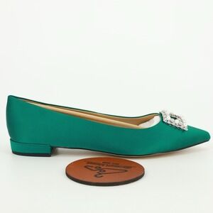 J. Crew Factory‎ Crystal Buckle Pointy Toe Flats 9.5 Academic Green Holiday Glam